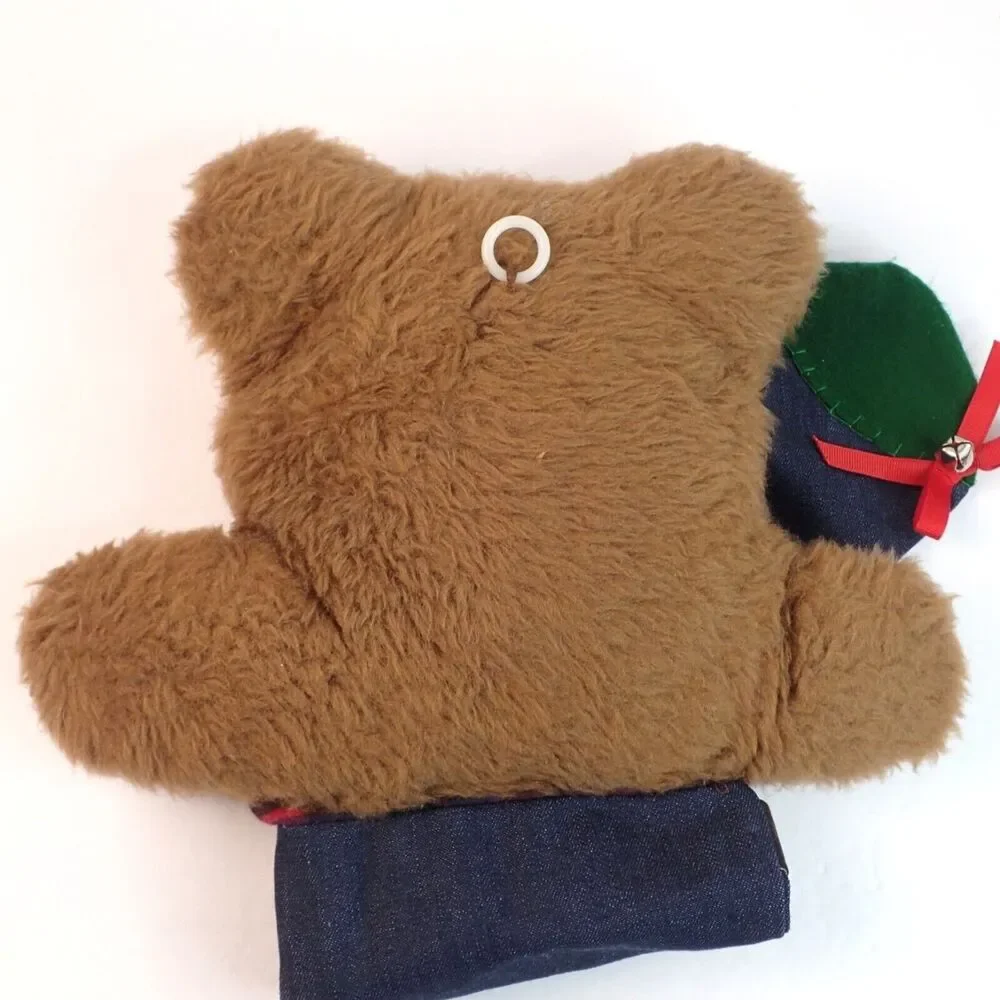 Christmas Stocking Denim 3D Bear Plush Head Vintage 20